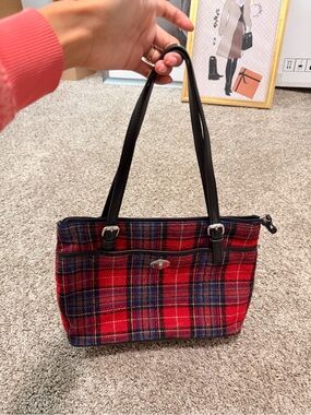 Classic Red Tartan Tote Bag with Black Handles